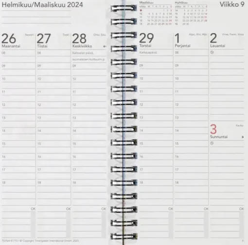 Taskukalenteri Time System Memory Pinkki 2024